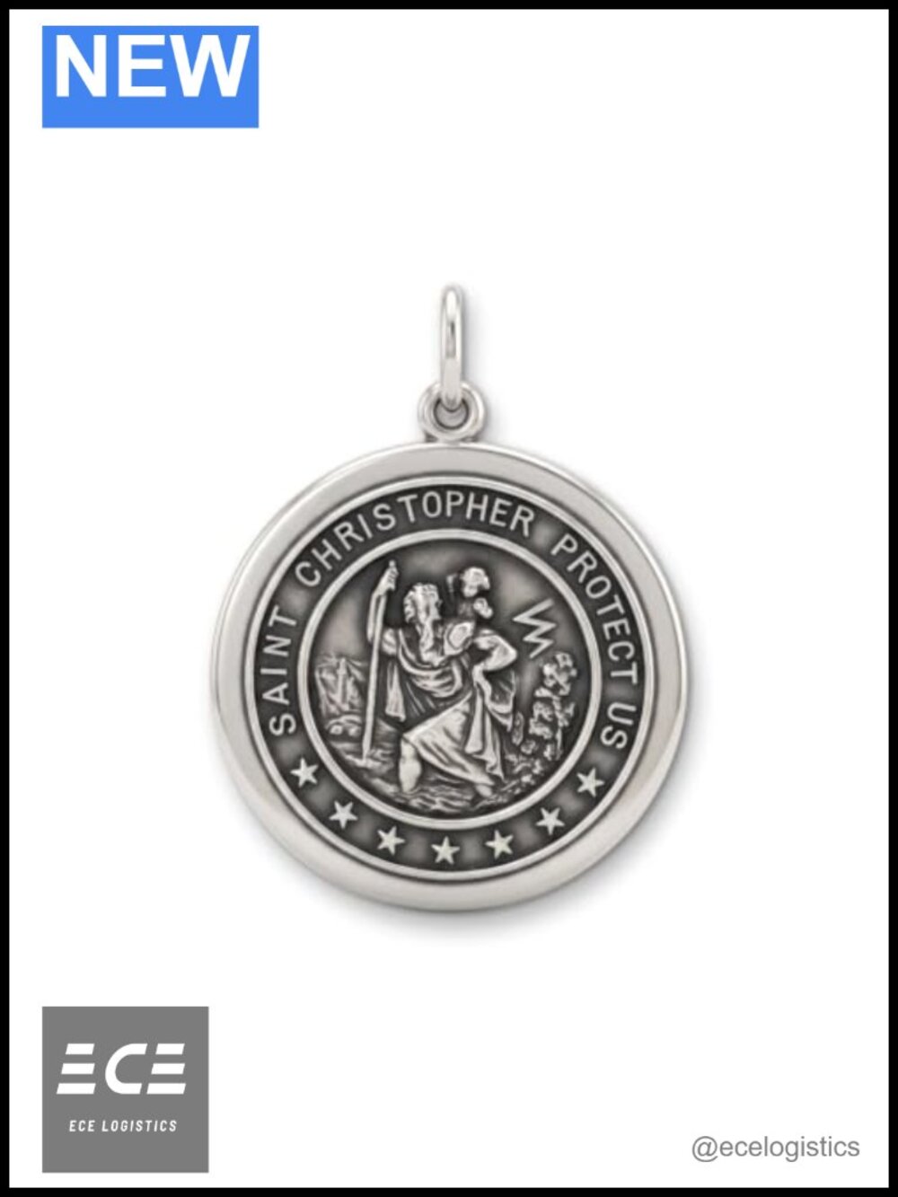 925 Sterling Silver St Christopher Round Medal Necklace 1 Inch